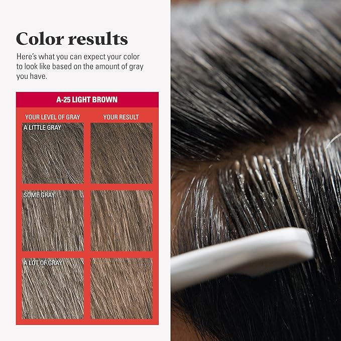 Just For Men Easy Comb-In Color Mens Hair Dye, Easy No Mix Application with Comb Applicator - Light Brown, A-25, Pack of 1