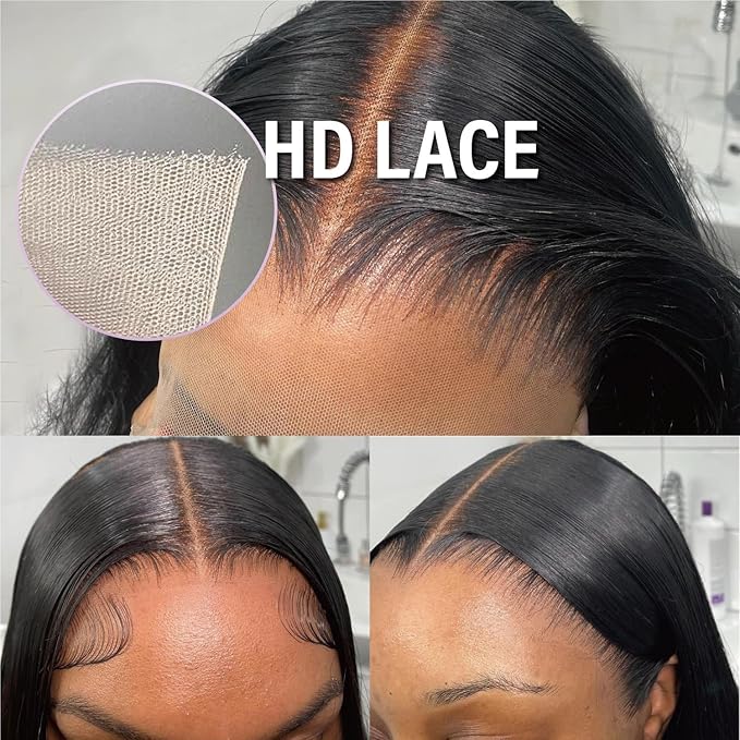 24Inch Human Hair Wig Pre Plucked HD Transparent Body Wave Lace Frontal Wigs Human Hair 180% Density Glueless Wigs Natural Bleached Knots with Baby Hair Wigs for women