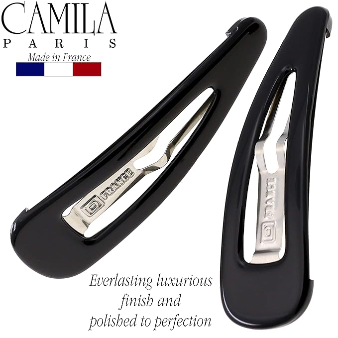 Camila Paris AD90/2 French Hair Barrettes Clips, Snap Hair Slides Clic Clac for Women, Styling Girls Side Slide-in Metal Snap Pin Hair Accessories for Women. Strong Hold, No Slip Grip, Made in France