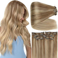 Full Shine Dirty Blonde Hair Extensions Clip ins 22 Inch Blonde Highlight Clip in Hair Extensions Human Hair 150 G 7 Pcs