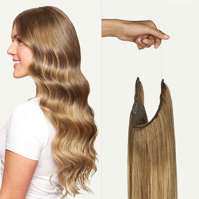 Luxy 100% Remy Human Hair – Halo Clip-In Hair Extensions –Natural Looking Volume & Length - One-Piece - Easy 5-Min Application 140 grams 16" Bronde Balayage Halo