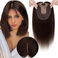 Hair Toppers for Women Real Human Hair No Bangs, 13 * 15 cm Larger Silk Base 150% Density Clip In Topper Hairpieces, Wiglet Top Pieces Add Volume -10 Inch 02 Dark Brown
