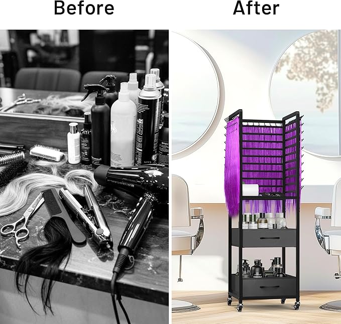 300 Pegs Braiding Rack with Large Drawers, 3-Sided Hair Rack with Wheels and 16 Braiding Tools, Hair Extension Holder 52 Inch Height for Hair Salon, Home