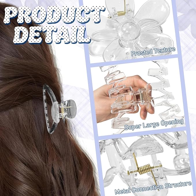 12 Pcs Claw Clips, Multi-Shapes Hair Clips for Women Girls, Non-Slip Large Jaw Claw Clips for Thick Thin Curly Hair Accessories (Clear)