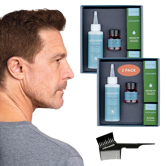 Hair & Beard Color for Full Gray Coverage 2 pack - Medium Auburn Red Brown - Ammonia-Free Complete Men’s At-home Beard & Hair Dye Kit, Professional-grade Permanent Hair Color (5.43)
