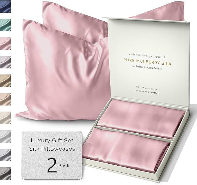 SUNDAYSILKS™ | Silk Pillow Cases 2 Pack | 22 Momme Mulberry Silk Pillowcase Set of 2 | All Sides 100% Pure Silk Slip Pillowcases Bliss for Women, Zipper | Standard Queen, King Size, 6A [Pink Quartz]