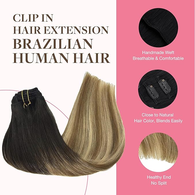 GOO GOO Clip in Hair Extensions Real Human Hair, Remy Human Hair Extensions Clip ins for Women, Natural Human Hair, 20inch 150g 9Pcs, 2/6/18 Balayage Brown to Dirty Blonde