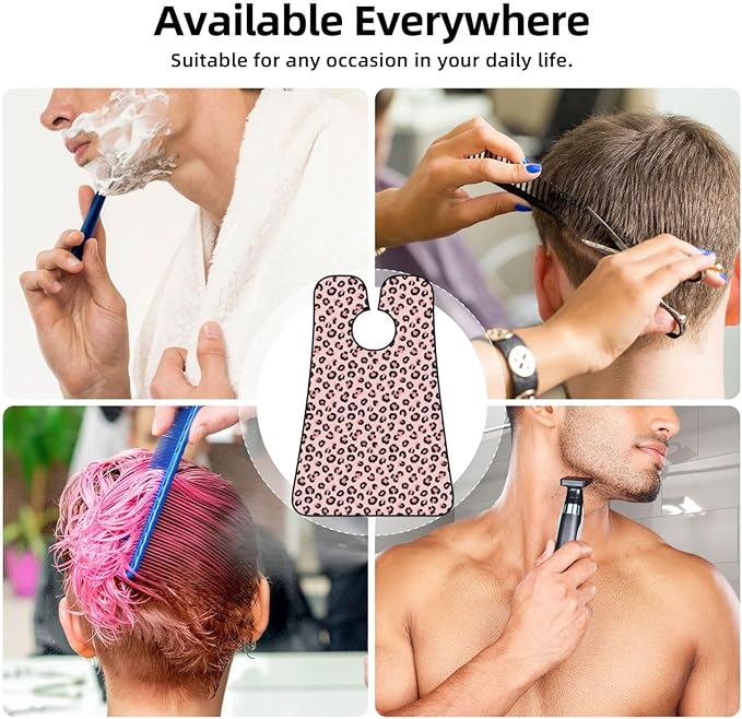 Stretchable Beard Cape, Non-Stick Hair Catcher for Trimming, Waterproof Grooming Apron, Cheetah Leopard Print Floral Pink