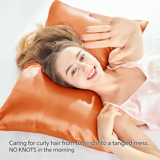 BEDELITE Satin Pillowcase with Zipper, Burnt Orange King Size Pillow Cases Set of 2, Super Soft and Cooling Similar to Silk Pillow Cases, Gift for Women Men(20x36 Inches)