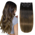 XDhair 22 inchClip in Hair Extensions Real Human Hair 120g 6Pcs Ombre Color Natural Black Fading to Medium Brown Clip in Hair Extensions Natural Soft (#1BT4, 22 inch)