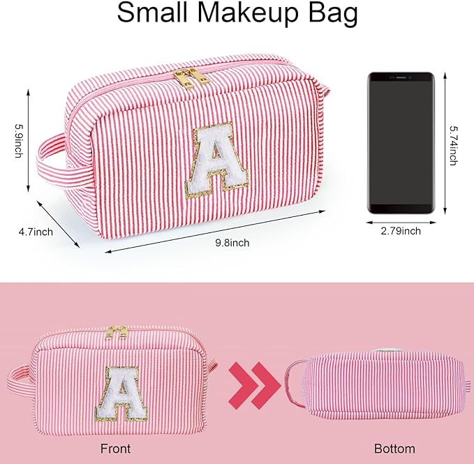 YOOLIFE Christmas Gifts for Women Teen Girls Kids Stocking Stuffers - Initial Makeup Bag Cosmetic Bag Toiletry Pouch, Personalized Birthday Gifts for Women Girls Mom Daughter Sister Friends, Pink M