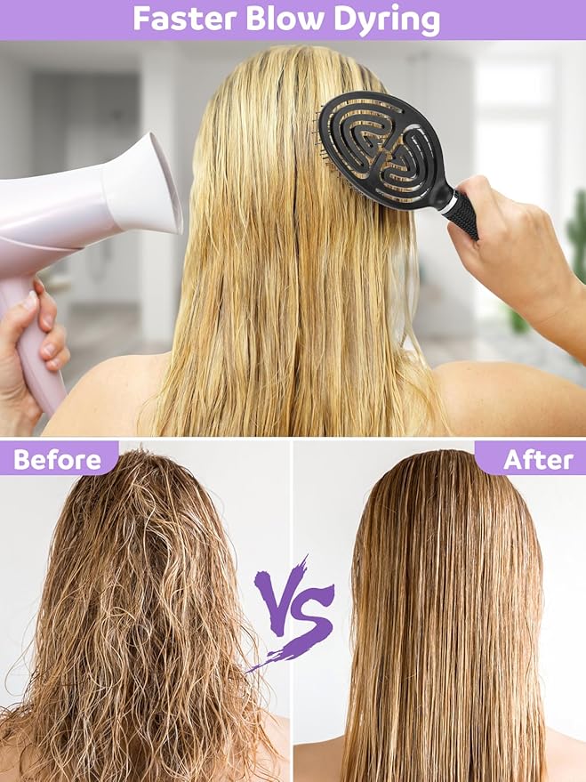 2 Pack Curved Vented Hairbrush,Hair Brush for Faster Blow Drying No Pulling Detangling Paddle Brushes for Women, Men Wet Dry Curly Thick Hair