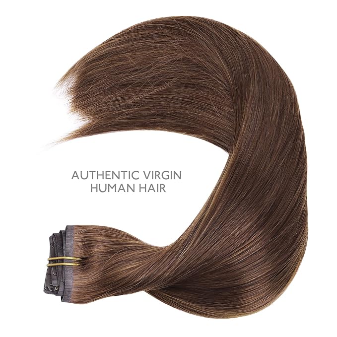WENNALIFE Seamless Clip In Hair Extensions, 22 Inch 150g 7pcs Chocolate Brown Hair Extensions Clip in Human Hair Invisible PU Skin Weft Natural Remy Human Hair Extensions