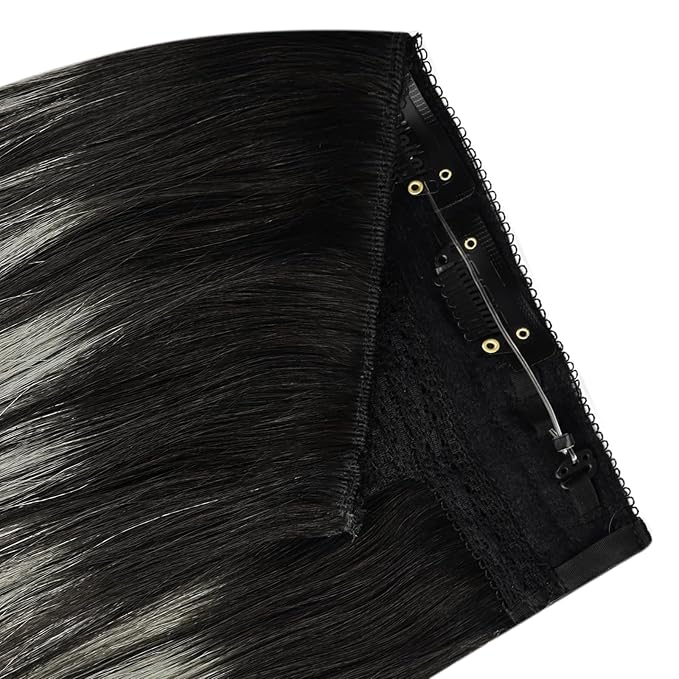 YoungSee 130G Human Hair Wire Extensions Ombre Invisible Wire Hair Extensions Real Human Hair Off Black Mix Sliver Balayage Fish Line Hair Extensions for Women 20Inch