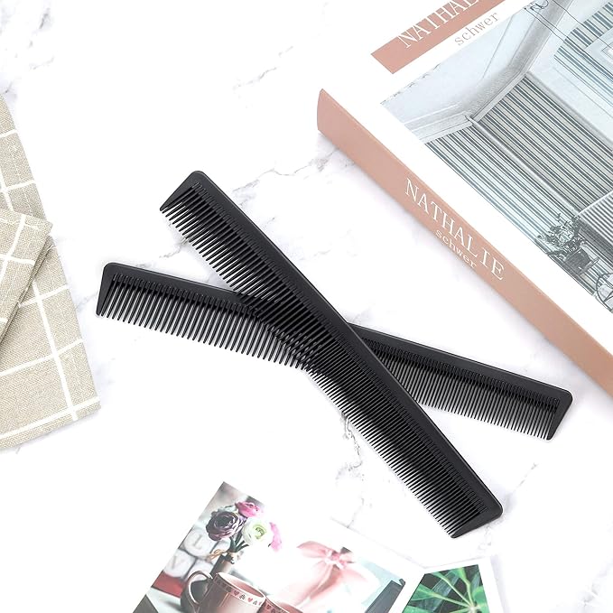 Leinuosen 3 Pack Fine and Wide Tooth Hair Comb, Professional Women and Men Black Carbon Barber Fiber Cutting Comb, Heat Resistant Tool for All Hair Types Salon Hairdressing Styling