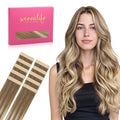 WENNALIFE Tape in Hair Extensions Human Hair Balayage Dirty Blonde with Platinum Ends Tape in Extensions, 10pcs 20g 12 inch Remy Invisible Tape Ins Straight Colored Soft Refill Set