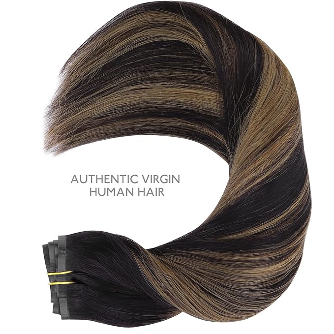 WENNALIFE Seamless Clip In Hair Extensions, 14 Inch 130g 7pcs Natural Black Mixed Chestnut Brown Hair Extensions Clip in Human Hair Invisible PU Skin Weft Natural Remy Human Hair Extensions