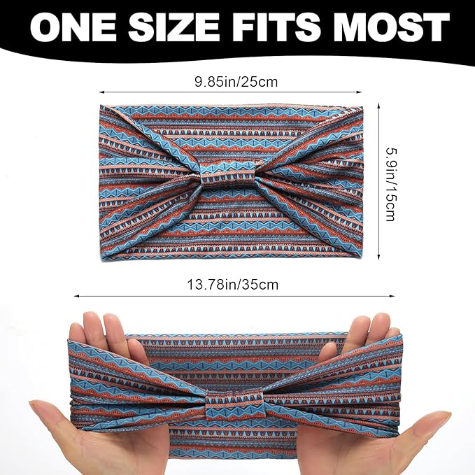 Cobahom 6 Pcs Wide Headbands for Women Non Slip Soft Fabric Hair Wrap Boho Head Bands Elastic Sport Hair Bands for Workout Yoga Running (Boho Stripe)
