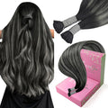 YoungSee I Tip Hair Extensions Human Hair Ombre 24 Inch Itip Hair Extensions Real Human Hair Black Balayage Silver Itip Hair Extension for Women Long Hair 50g 50s