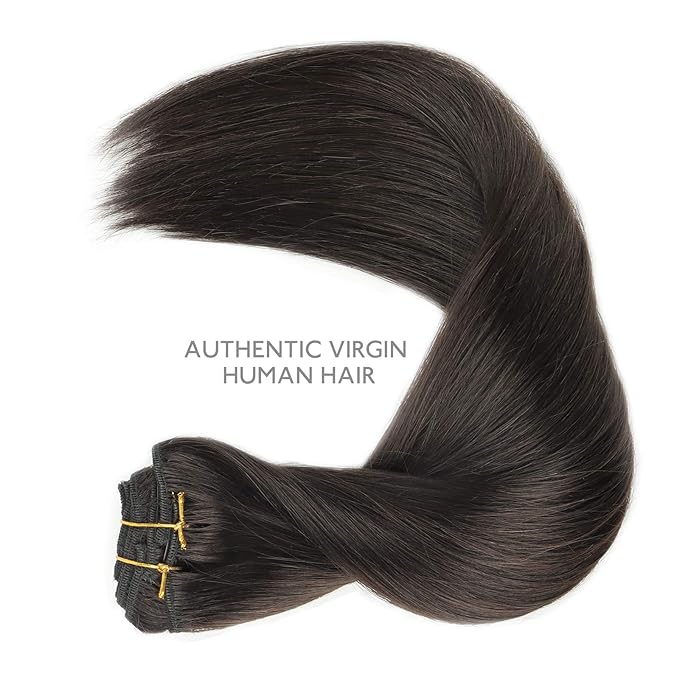 WENNALIFE Clip in Hair Extensions Real Human Hair, 12 Inch 80g 7pcs Remy Hair, Dark Brown Straight Natural Extensiones De Cabello Humano Con Clip Ins