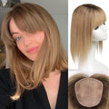 starluck Hair Toppers for Women with Bangs, 5"*5.5"Large Coverage Ombre Ash Blonde 100% Real Human Hair Toppers for Women with ThinningHair,Cover Gray HairRoots