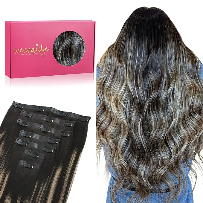 WENNALIFE Seamless Clip In Hair Extensions, 20 Inch 150g 7pcs Natural Black to Light Blonde Hair Extensions Clip in Human Hair Invisible PU Skin Weft Natural Remy Human Hair Extensions
