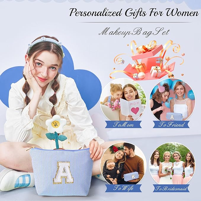 YOOLIFE Teen Girl Gifts | Makeup Bag | Cosmetic Bag | Travel Toiletry Bag | Gifts for Teacher Teen Girls Girlfriend Bridal Shower | Birthday Gifts for Kids | 15 14 13 Year Old Girl Gifts Blue A