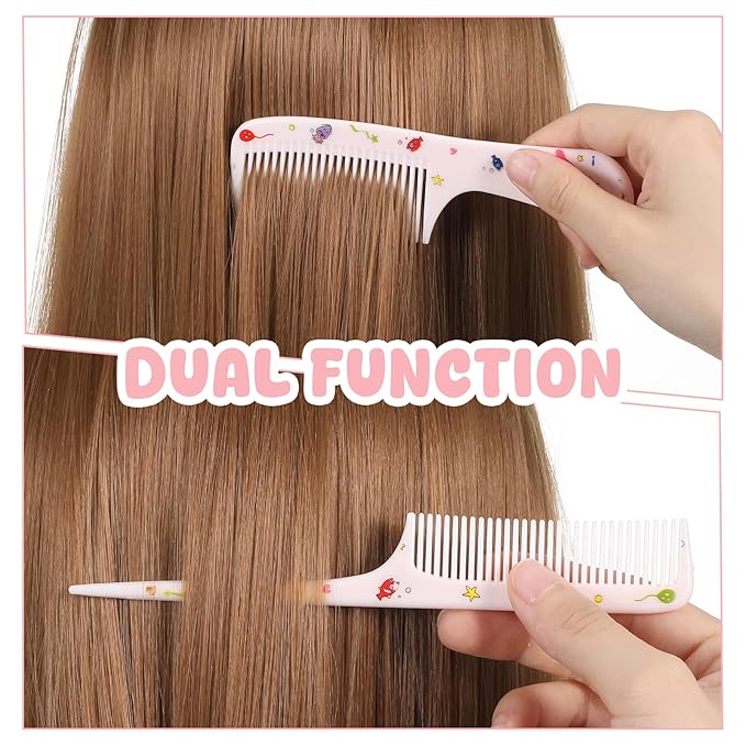 4Pcs Toddler Comb Set, Small Cute Fine Tooth Comb & Rat Tail Comb for Kids Styling, Mini Hair Combs Plastic Parting Combs, Anti-Static Hairdressing Combb for Baby Girl Wet Dry Hair (Pink Yellow)