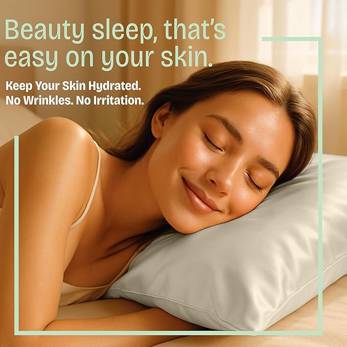 BLISSFORD Satin Pillowcase with Zipper, for Hair and Skin Care, Feels Soft and Cool Like a Silk Pillowcase, Satin Pillow Cases 2 Pack, Slik Pillow Cover, Champagne, Standard, Set of 2
