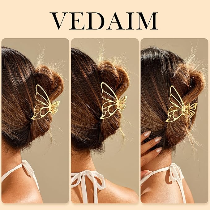 Gold Hair Clips for Women Flower and Double Row Small Claw Clips for Thin/Medium Fine Hair - Nonslip Jaw Clips