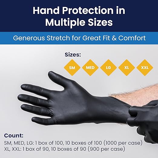 Adenna Dark Light Bulk Disposable Nitrile Gloves – 9 Mil, Heavy Duty Work Rubber Glove with Textured Grip, Non-Latex & Powder Free, Case of 1000, Medium, Black