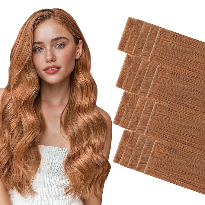GOO GOO Invisi Edge Tape in Hair Extensions Human Hair, 330 Cinnamon Terra Copper, 20pcs 16inch 50g, Virgin Remy Hair, Seamless Injected Tape, Natural Look