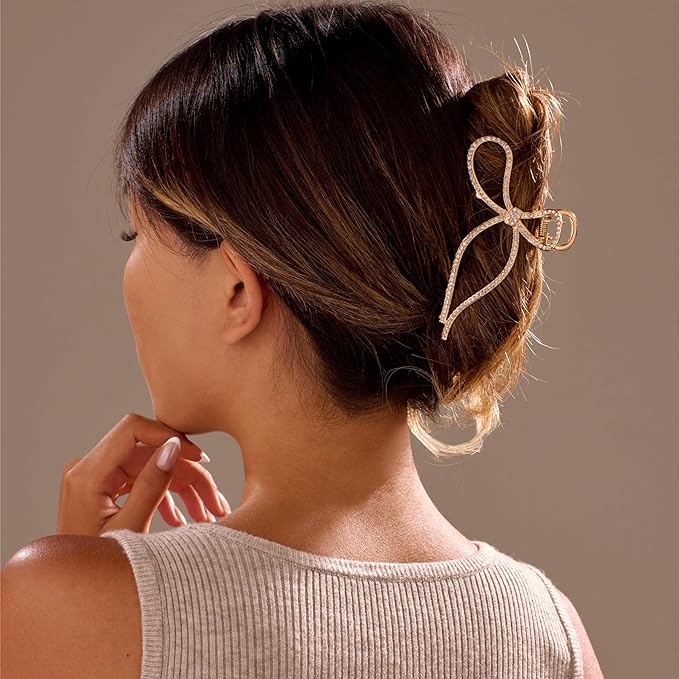 Gold Bow Hair Clips for Women for Thin/Medium Fine Hair - Nonslip Jaw Clips