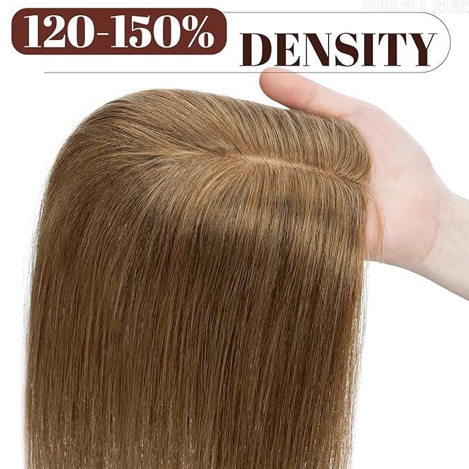 SEGO Real Human Hair Topper for Women, No Bangs Hair Topper with Anti-Slip Clips (16 Inches Light Brown)