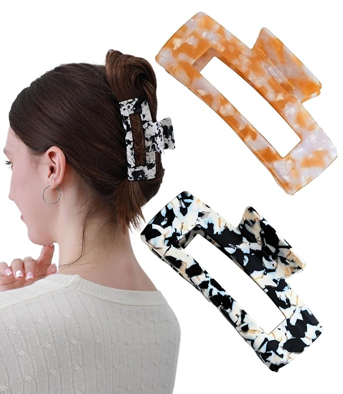 2 Pack Hair Claw Clips for Women Tortoise Shell Large Claw Hair Clips for Thin to Thick Hair Rectangle Hair Jaw clips