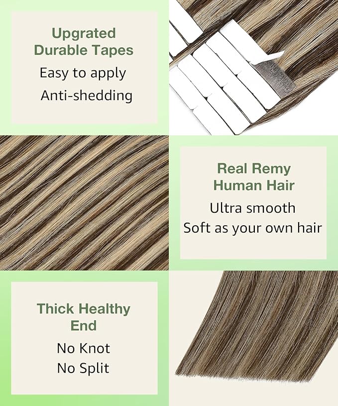 SURNEL Tape in Hair Extensions Human Hair 14 inch #4P27 Chocolate Brown Highlighted Caramel Blonde Tape Hair Extensions 20pcs 50g(#4P27-14)