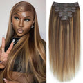 #4/27/4 Yaki Straight Clip in Hair Extensions Real Human Hair Omber Clip ins For Women Yaki Straight Clip on Hair(24inch,T1BP1B/30)