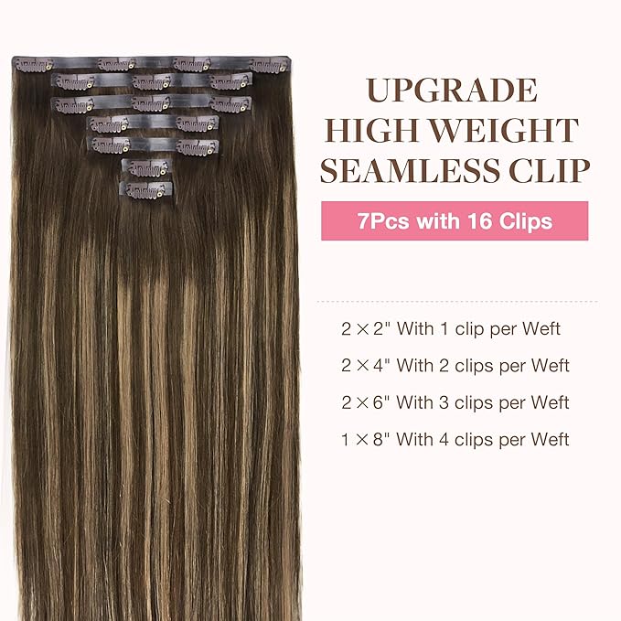 GOO GOO Clip in Hair Extensions Real Human Hair, Remy Human Hair Extensions Clip ins for Women, Natural Human Hair, 22 Inch 140g 7Pcs, 4/27/4 Balayage Chocolate Brown to Caramel Blonde