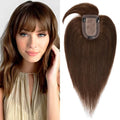 SEGO Hair Toppers for Women Real Human Hair with Thinning Hair, Toppers Hair Pieces Clip in Toppers Straight Hair Pieces with Front Bangs 150% Density Silk Base -6 Inch #4 Medium Brown