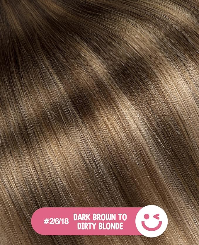 Youngsmile Injection Tape in Hair Extensions Human Hair #2/6/18 Dark Brown to Dirty Blonde 20pcs 50g 22 Inch Injected Tape in Hair Extensions Straight Human Hair Remy Seamless Tape ins (#2/6/18,22'')
