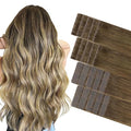 GOO GOO Invisi Edge Tape in Hair Extensions Human Hair, 3/8/613 Walnut Brown to Ash Brown and Bleach Blonde 10pcs injected with 10pcs classical tape ins, 18inch 50g, Virgin Remy Hair, Natural Look