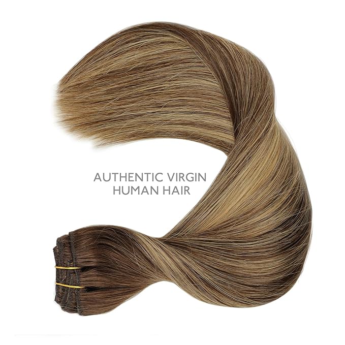 WENNALIFE Clip in Hair Extensions, 150g 18 Inch 9pcs Balayage Chocolate Brown to Honey Blonde Remy Hair Thicker Double Weft Extensiones De Cabello Humano Con Clip Ins Straight Full Volume