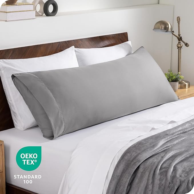 Bare Home Microfiber Body Pillow Cover - Ultra Soft & Cooling - Double Brushed - Envelope Closure - Easy Care (20''x54'' Body Pillow Cover, Light Grey)