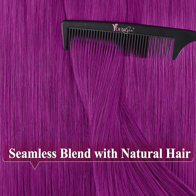 YoungSee Purple Tape in Human Hair Extensions 24 Inch Tape in Extensions Purple 10pcs Invisible Tapes in Hair-Extension Colorful 25g Diy Hair-Extension
