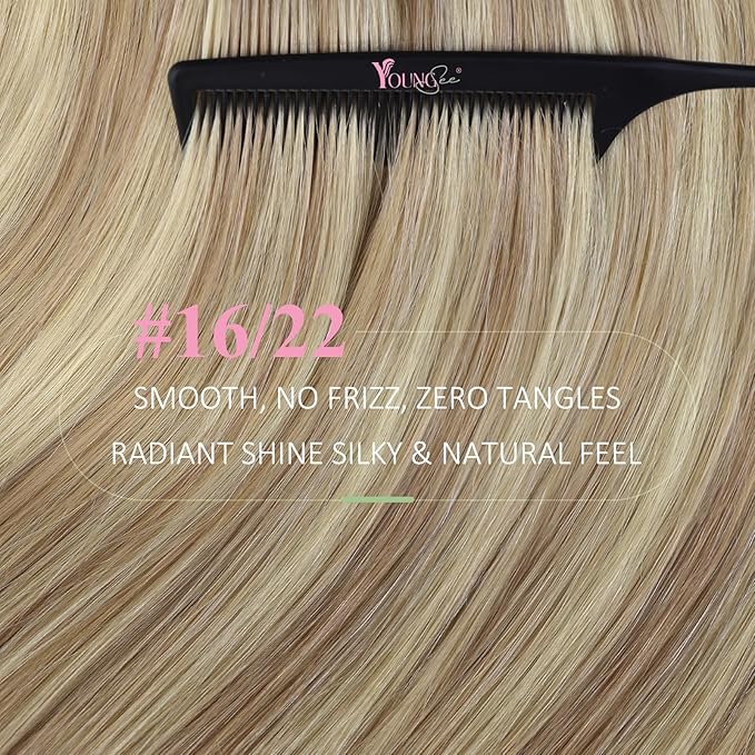YoungSee Human Hair Tape in Extensions Blonde Highlight Real Hair Tape in Extensions for Women Tape-in Remy Hair Extension Blonde 16In 20pcs 50g Easy to Apply