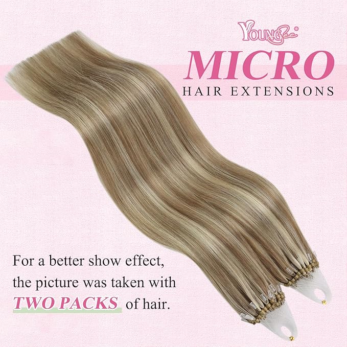 YoungSee Micro Bead Hair Extensions Real Human Hair Highlight Microbead Hair Extensions Human Hair Light Brown Mix Blonde Highlight Micro Link Hair Extension Remy Hair Silky Straight 22Inch 50s 50g