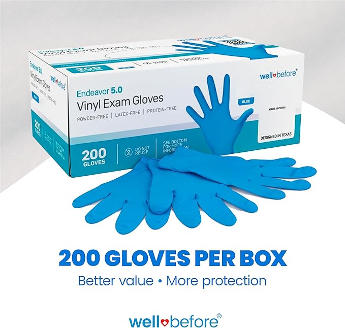 Well Before Disposable Synmax Exam Gloves, Powder-Free, Latex-Free, Blue, Large, 200pcs