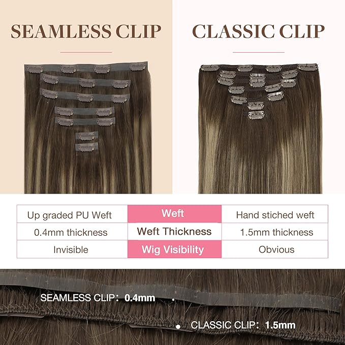 GOO GOO Clip in Hair Extensions Real Human Hair, Remy Human Hair Extensions Clip ins for Women, Natural Human Hair, 24inch 140g 7Pcs, #4/26/4 Balayage Chocolate Brown to Honey Blonde