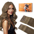 DOORES Human Hair Extensions Clip in, Light Ash Brown 150g 9pcs 16 Inch, Clip ins Remy Hair Extensions Real Human Hair Clip in Hair Extensions Human Hair Natural Straight Thick Hair