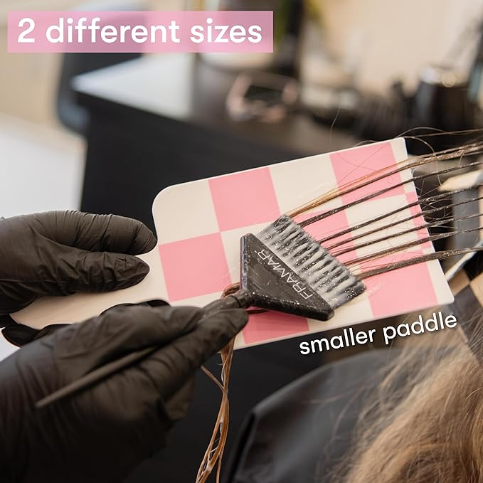 FRAMAR Checkered Balayage Board and Paddle Set - Long and Short Foil Board For Highlights, Balayage Hair Dye Kit, Hair Salon Supplies, For Enhanced Precision - 2 Pack - Pink and White